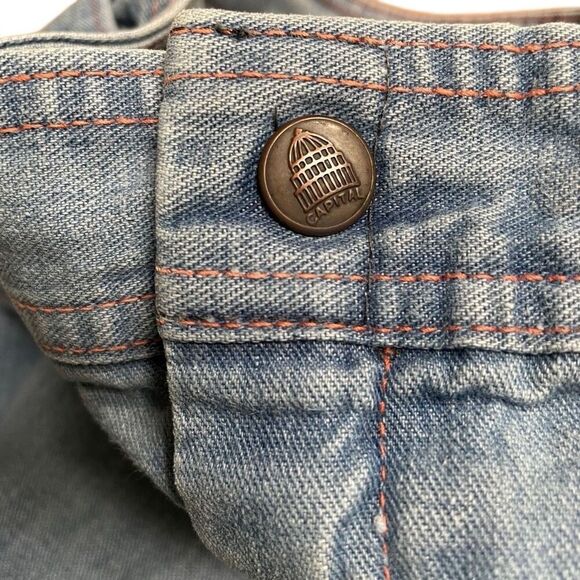 Vintage 80s flare wide leg hippie jeans womens *26 blue denim with red stitching - Picture 7 of 13